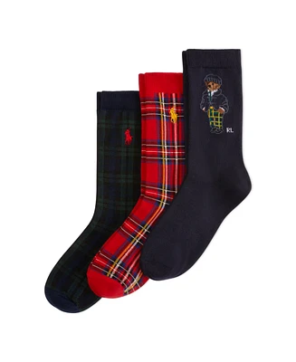 Polo Ralph Lauren Big Boys Holiday Bear Socks, 3-Pack