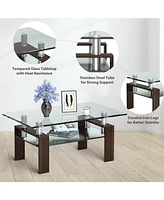 Gouun Rectangle Glass Table with Metal Legs