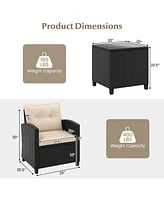 Gouun 3 Pieces Patio Furniture Set with Tempered Glass Table-Off