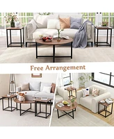 Gouun 3-Piece Table Set Round Table and 2PCS Square End Tables