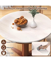 Gouun 35 Inches Wooden Round Dining Table with Pedestal Base