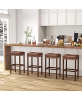 Gouun Upholstered Bar Stools Set of 2 with Footrests for Counter