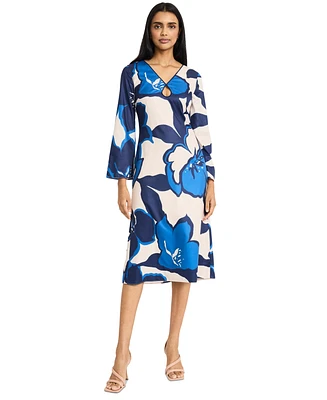 Donna Morgan Women's Printed Long-Sleeve Midi Dress