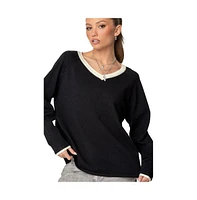 Edikted Women's Contrast V Neck Knit Sweater