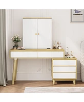 gaomon Makeup Vanity Dressing Table with Open Shelves & Large Mirror & 6 Storage Drawers