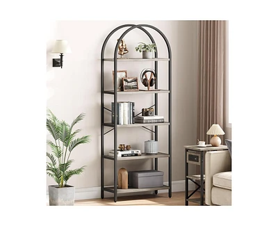 gaomon Bookshelf 5 Tier Bookcase Arched Display Racks Tall Standing Bookshelves Metal Frame Farmhouse Storage Rack Shelf Grey Book Shelf for Bedroom