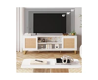 gaomon Rattan Tv Stand for 65 inch, Modern Entertainment Center with Marble Color Design, Tv Console Table with Storage, Doors and Shelves