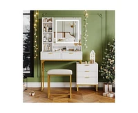 gaomon Makeup Vanity Desk with Mirror and Lights, Vanity Table with 5 Drawers, Vanity Set with Stool and Removable Side Storage Cabinet for Bedroom