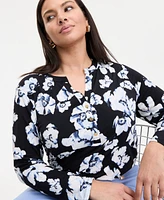 INC Plus Printed Split-Neck Top, Exclusively at Macy's