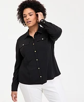 I.n.c. International Concepts Plus Flap-Pocket Knit Shirt, Exclusively at Macy's