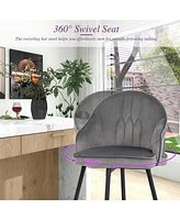 Gymax Set of 4 Velvet Bar Stools Swivel Pub Height Dining Chairs w/ Metal Legs Gray