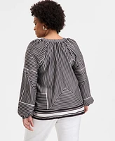 INC Plus Printed Blouson-Sleeve Blouse, Exclusively at Macy's