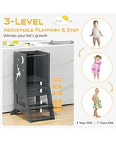 Gouun Boys Kitchen Stool Helper Standing Tower with Chalkboard and Whiteboard