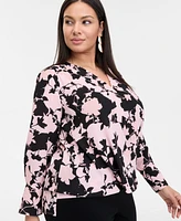 INC Plus Printed Surplice-Neck Blouse, Exclusively at Macy's