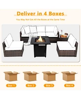 Gouun 7 Pieces Patio Furniture Set with 28 Inches 50000 Btu Propane Gas Fire Pit Table