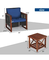 Gouun 3 Pieces Patio Wicker Furniture Set with Acacia Wood Table and Washable Cushion