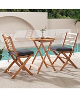 Gouun 3 Pieces Acacia Wood Patio Bistro Set with Cushions