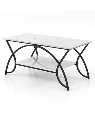 Gouun 2-Tier Faux Marble Table with Marble Top and Metal Frame