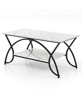 Gouun 2-Tier Faux Marble Table with Marble Top and Metal Frame