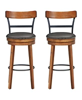 Gymax Set of BarStool 30.5'' Swivel Pub Height Dining Chair with Rubber Wood Legs