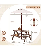 Gouun Outdoor 4-Seat Kid's Picnic Table Bench with Umbrella