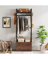 Tribesigns Freestanding Closet Organizer Small Clothes Rack with Drawers and Shelves, Heavy Duty Coat Rack Small Garment Rack Industrial Hall Tree for