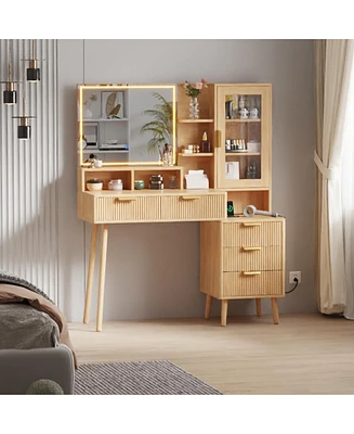 gaomon Makeup Vanity Desk with Lights & Power Outlet