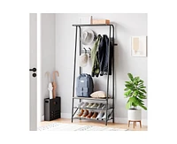 gaomon Coat Rack Shoe Bench with 10 Hooks, Hall Trees Entryway Bench with Storage, Multifunctional Hallway Organizer, Wood Look Accent Furniture with