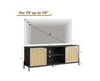 gaomon Tv Stand for 75 inch Tv, Entertainment Center with Storage, 65 Inch Tv Console Table with Metal Legs, Rattan Media Console Cabinet with 2 Doors