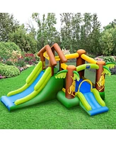 Gymax Inflatable Jungle Bounce House w/ Dual Slides Climbing Wall Jumping Area