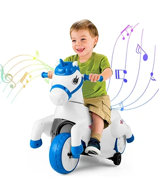 Gymax 12V Kids Ride on Unicorn Toy w/ Training Wheels Music One-button Start Horse