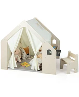 Gymax 6-in-1 Kids Playhouse Wooden Indoor Play Tent w/ Blackboard Desk Table Chair