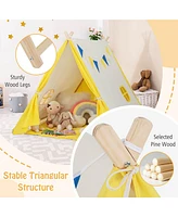 Gymax Kids Play Tent Triangular Kids & Toddlers Tent with Solid Wood Frame