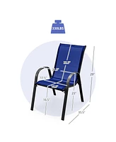 Gymax Patio Set of 4 Dining Chairs Stackable Armrest Space Saving Garden Patio Navy