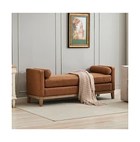 The Pop Home 66" Upholstered Bench Daybed Ottoman with Wood Legs for Bedroom, Living Room, Entryway-The Pop Home