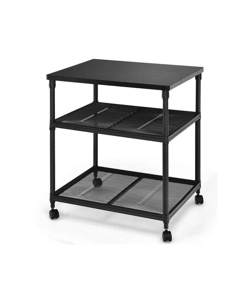 Gouun 3 Tier Printer Stand Rolling Fax Cart with Adjustable Shelf and Swivel Wheels