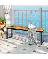 Gouun Patio Dining Bench Backless with Slatted Seat and Metal Legs