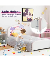 Gouun Kids Twin Size Upholstered Platform Wooden Bed with Rainbow Pattern