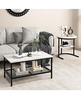Gouun Set of 2 Nesting Table with Extra Storage Shelf for Living Room