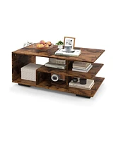 Gouun Rectangular Table with L-shaped Middle Shelf