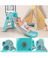 Gouun 3-in-1 Folding Slide Playset with Basketball Hoop and Small Basketball