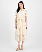 Anne Klein Women's Floral-Lace Tie-Waist Shirtdress