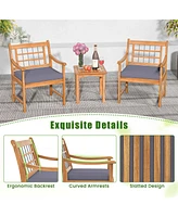 Gouun 3 Piece Wood Patio Furniture Set with Seat Cushions and Acacia Wood Frame