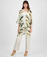 Anne Klein Printed Open-Front Chiffon Kimono