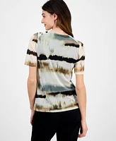 Anne Klein Women's Watercolor-Print Elbow-Sleeve Top