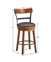 Gymax Set of BarStool 25.5'' Swivel Counter Height Dining Chair with Rubber Wood Legs