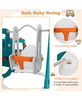Gouun 5-in-1 Kids Slide and Swing Set with Mini Bus and Basketball Hoop