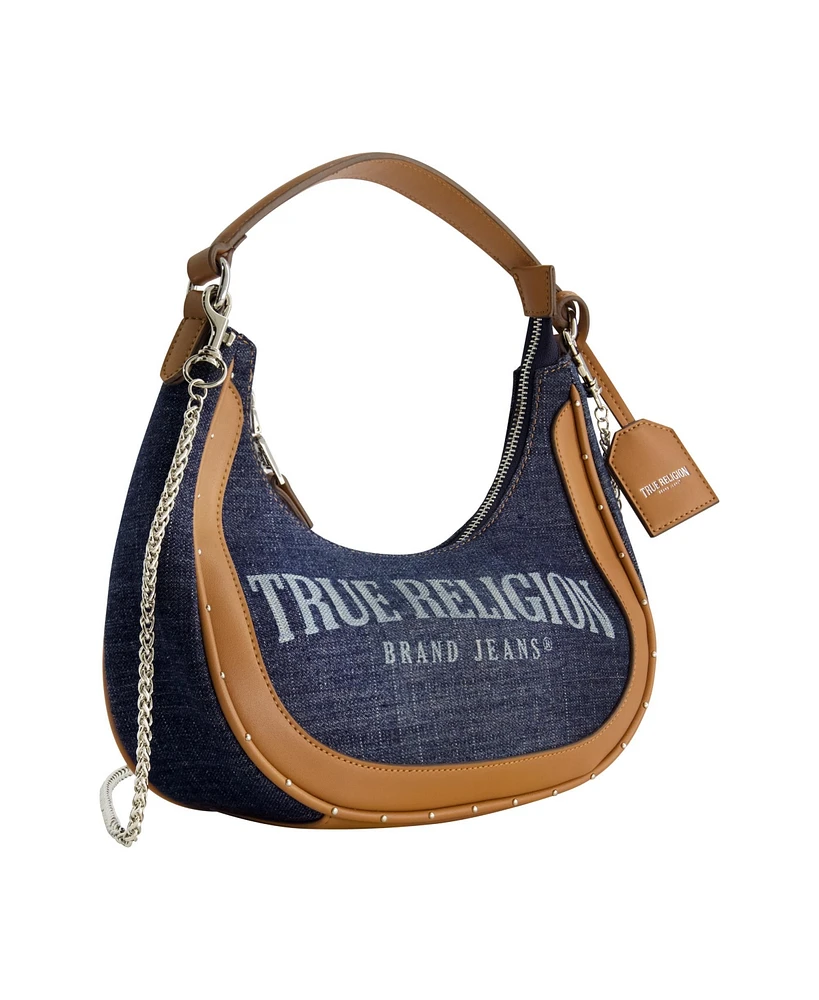 True Religion Licensed Denim Handbag with Chain Strap