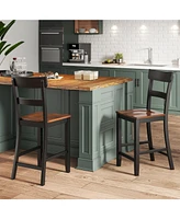 Farmhouse Dining Bar Stool Set of 2 with Solid Rubber Wood Frame