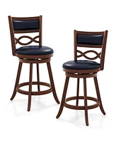 Bar Stools Set of 2 with Rubber Wood Frame and Faux Leather Upholstered Seat-24 Inch